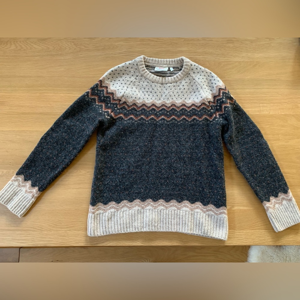 Men's Crewneck Fair Isle Sweater in Charcoal and Cream